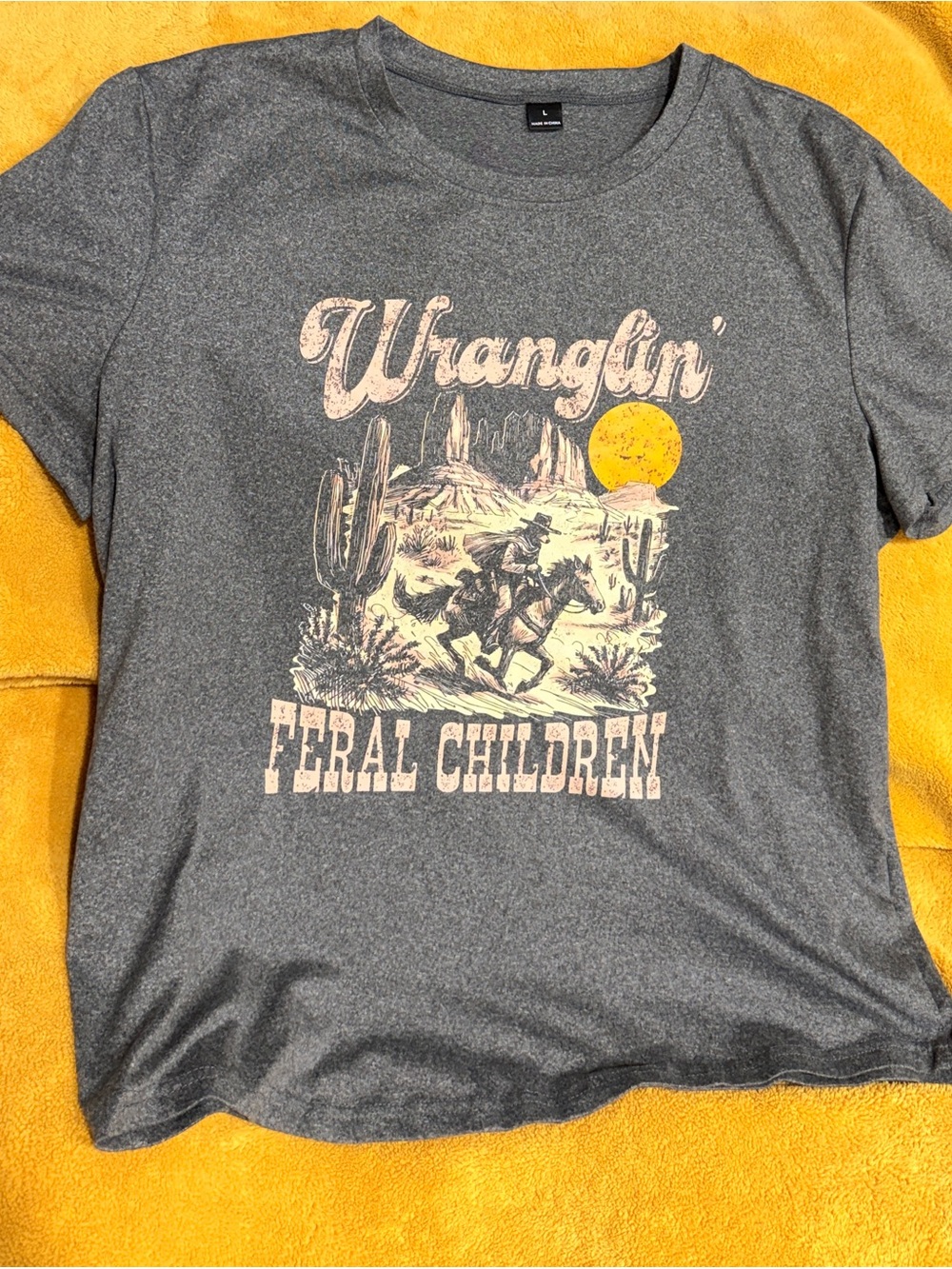 SHEIN Gray 'Wranglin' Feral Children' Graphic Tee with Yellow Accent
